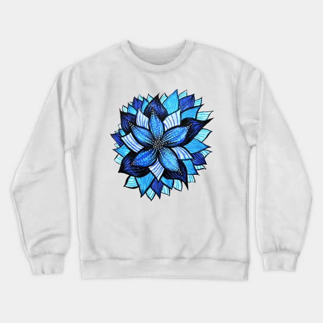 Beautiful Abstract Blue Flower Ink Drawing Crewneck Sweatshirt by Boriana Giormova